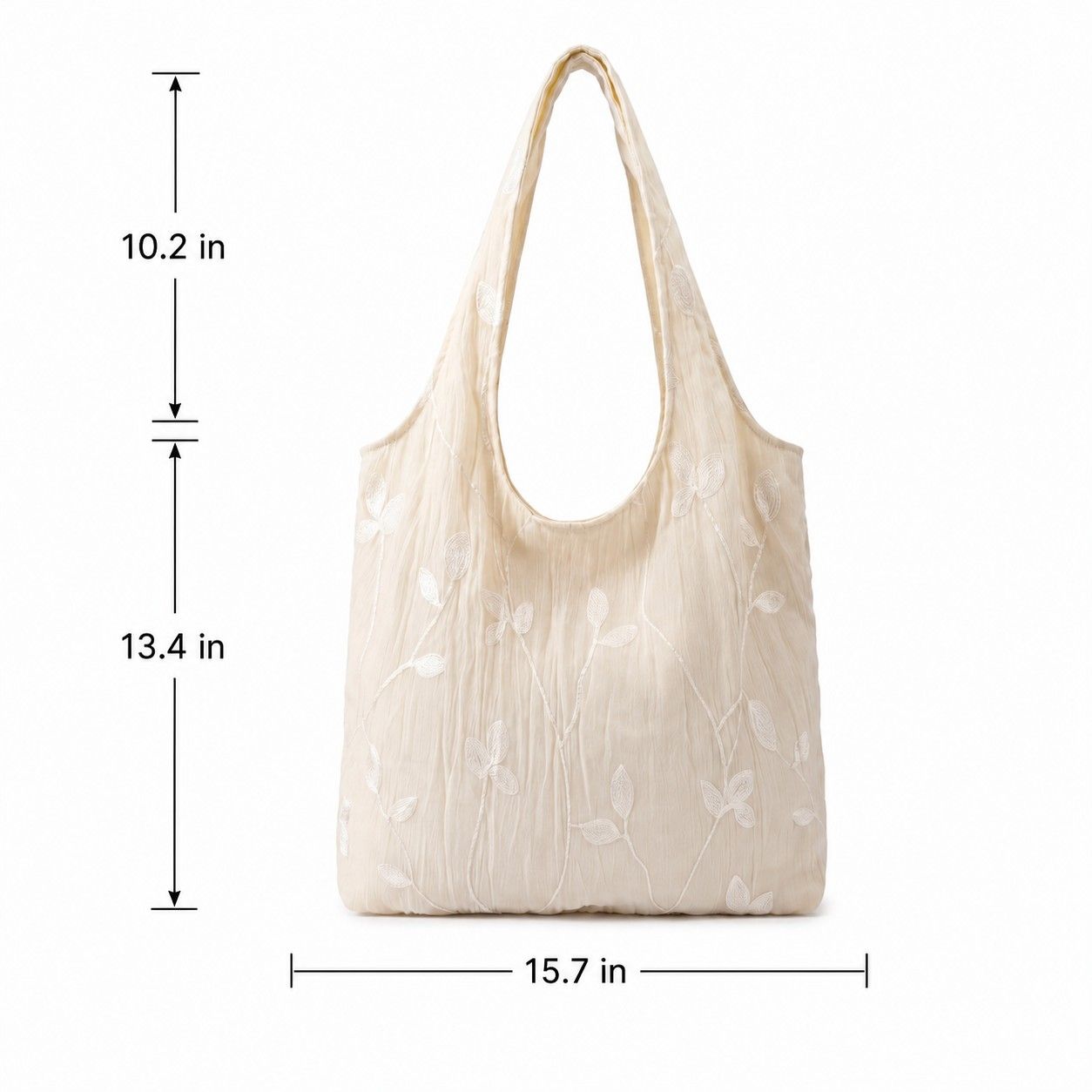 Embroidered Leaf Shoulder Tote Bag Lightweight Foldable Everyday Bag for Women