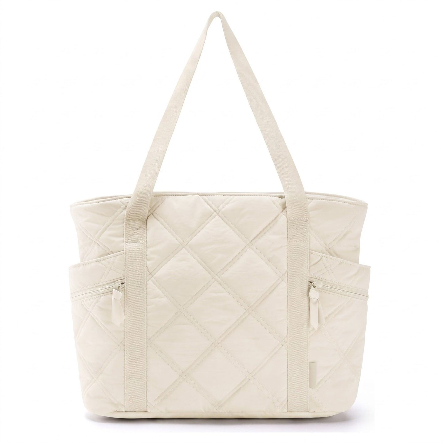 Oversized Quilted Tote Bag with Exterior Zip Pockets and Long Shoulder Straps 15.5x12.5x6.5in