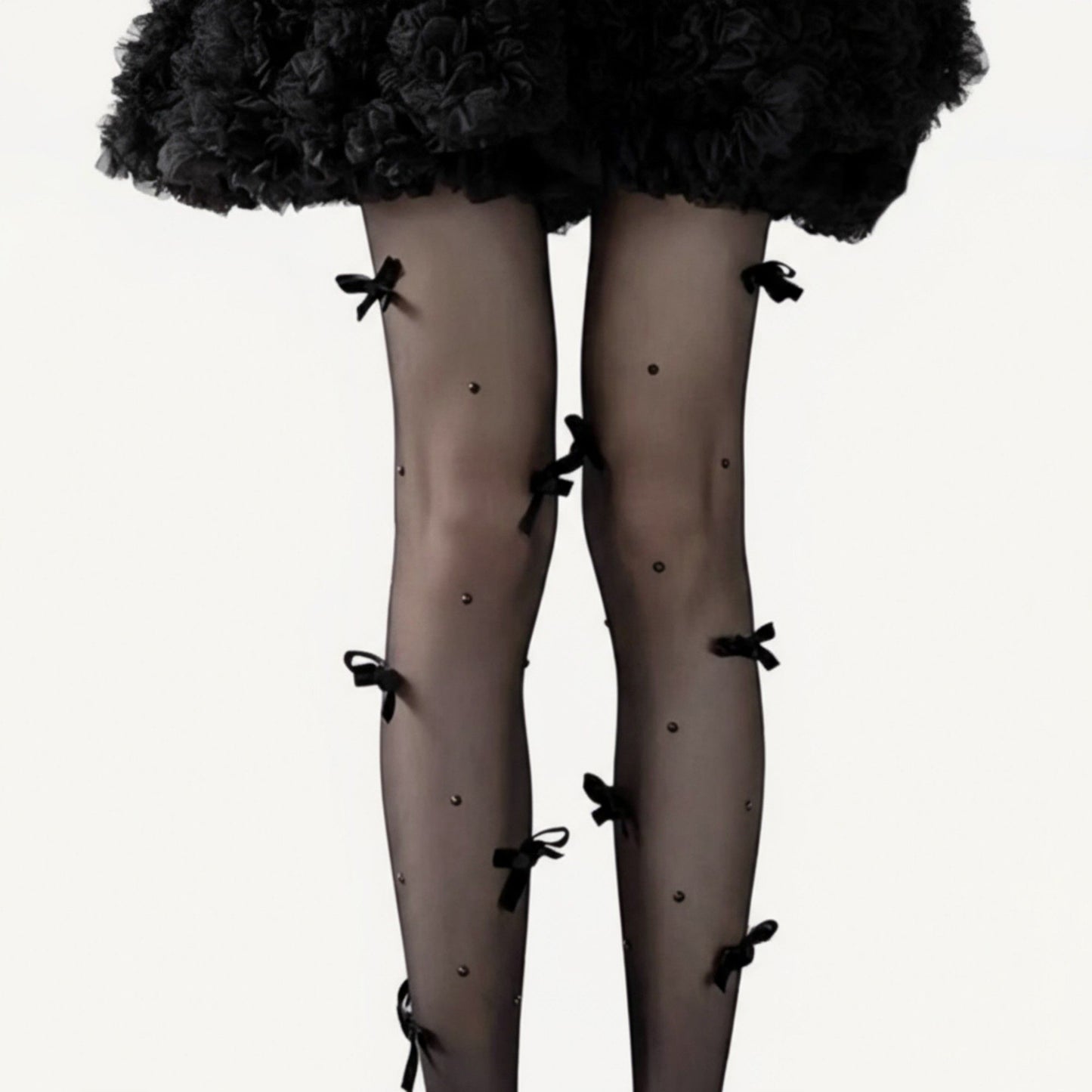 Sheer Tights with Bow Accents and Polka Dot Embellishments