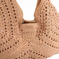 Woven Crochet Shoulder Bag with Embroidered Strap Slouchy Hobo Handbag Lightweight Knit Tote