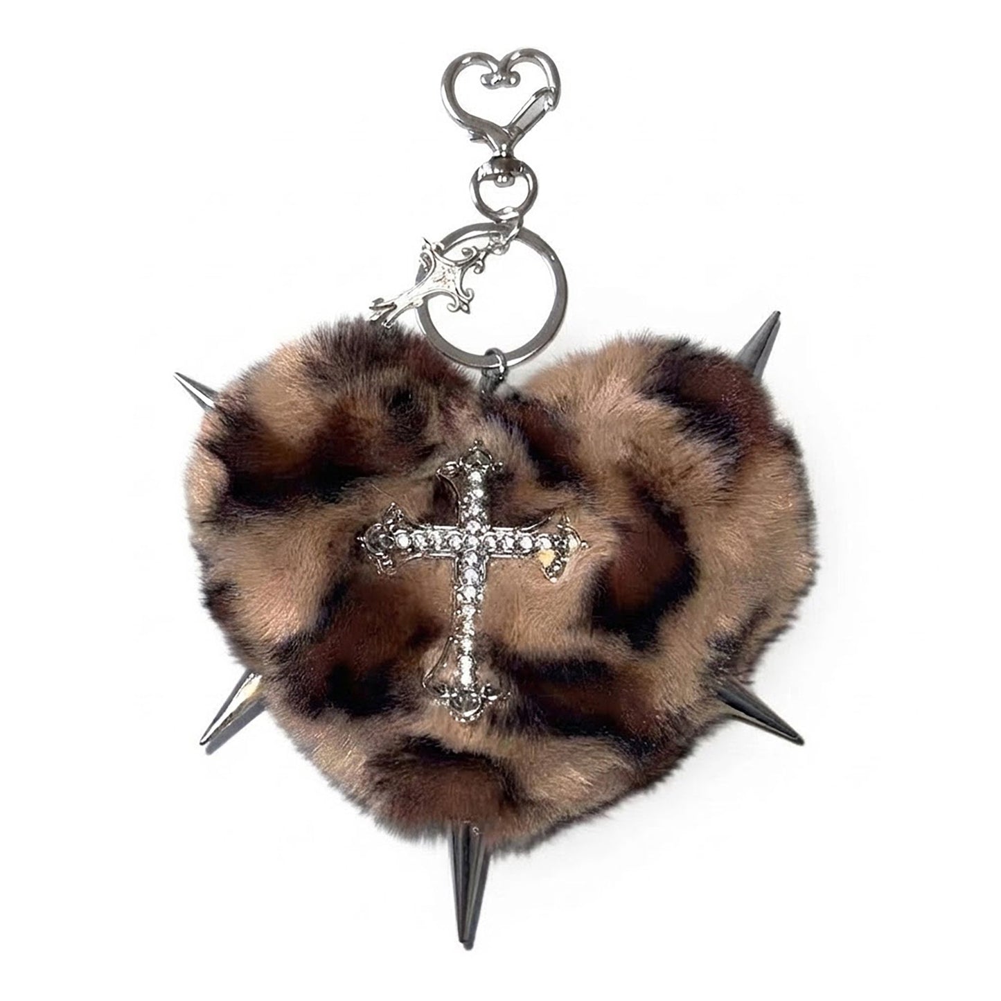 Punk Heart Faux Fur Keychain Rivet Cross Bag Charm Set