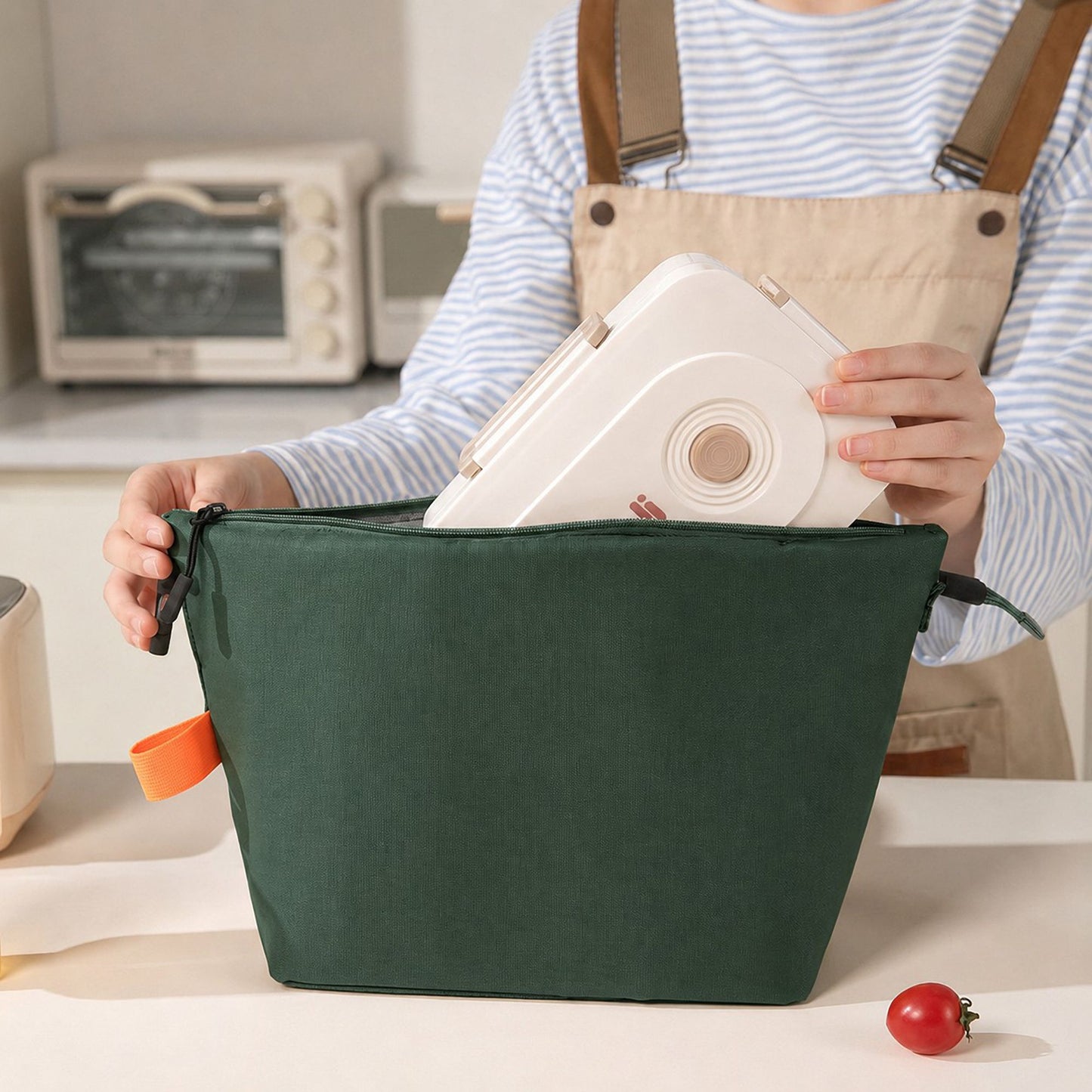 Insulated Roll Top Lunch Bag with Buckle Handle and Leak-Resistant Lining