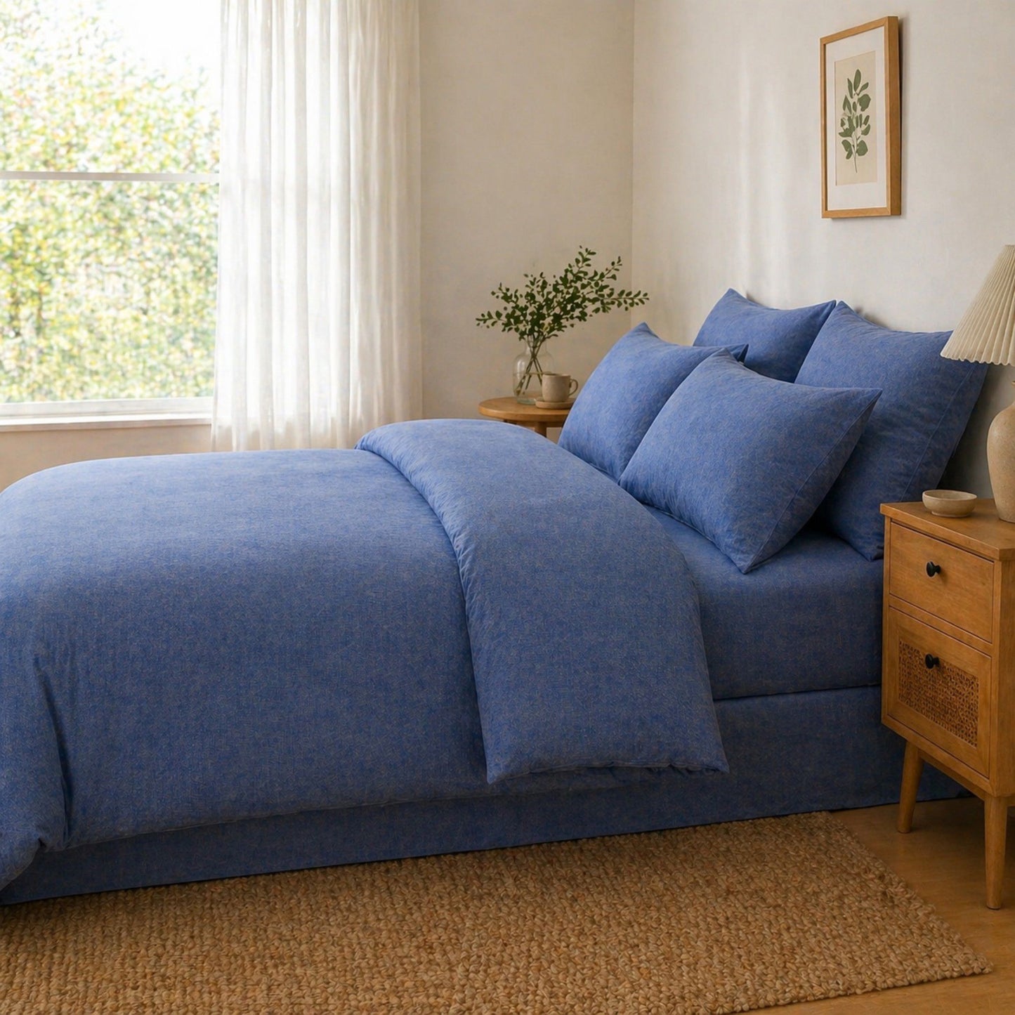 4-Piece Cotton Washed Bedding Set with Duvet Cover Flat Sheet and Pillowcases Textured Woven Finish