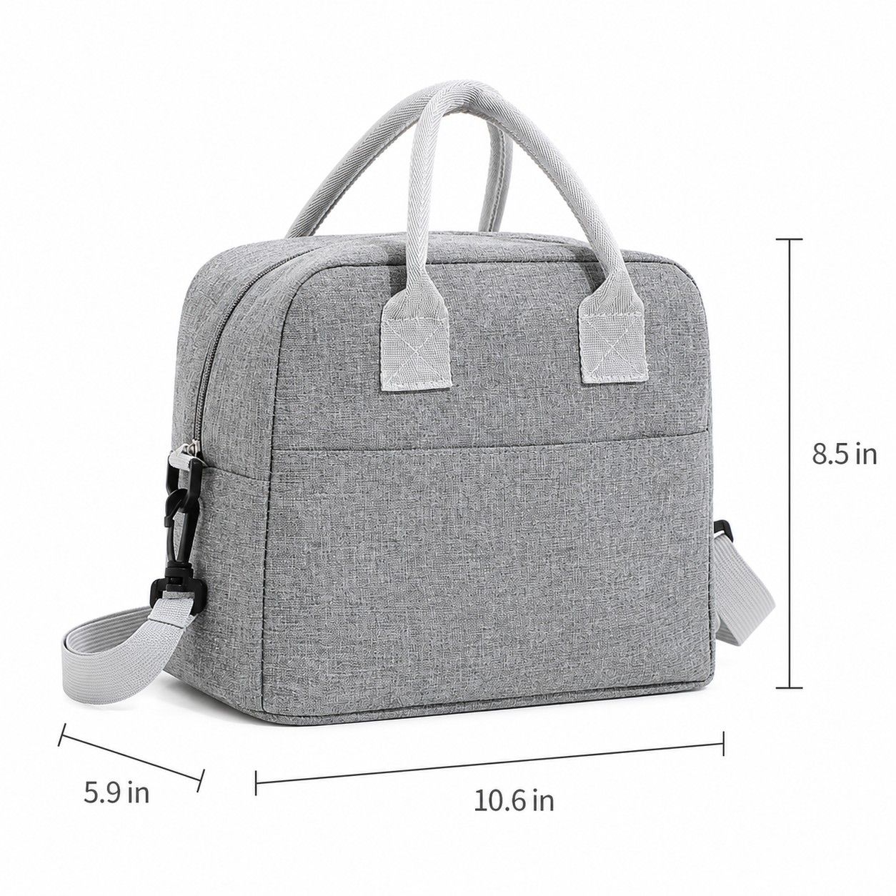 Insulated Lunch Tote Bag with Front Pocket and Adjustable Shoulder Strap