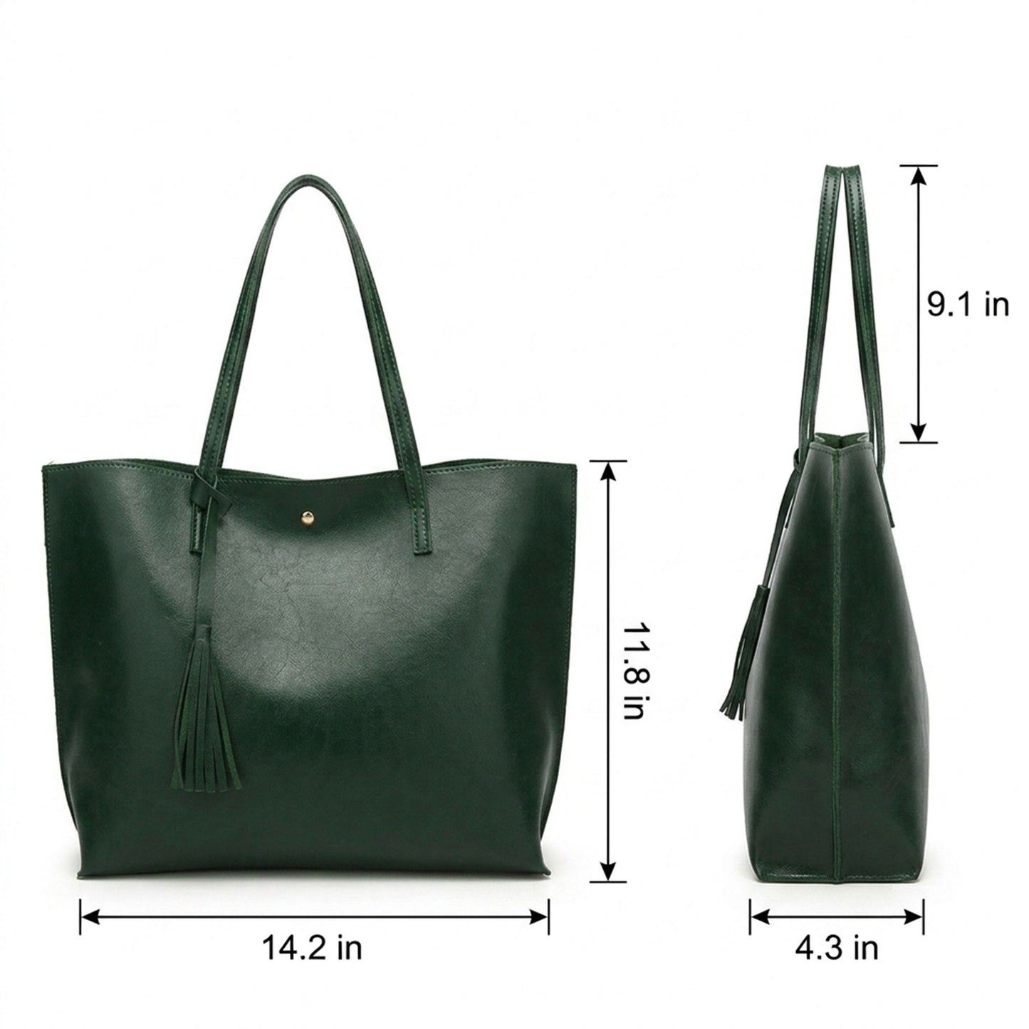 Large Faux Leather Shoulder Tote Bag with Tassel and Magnetic Snap Closure