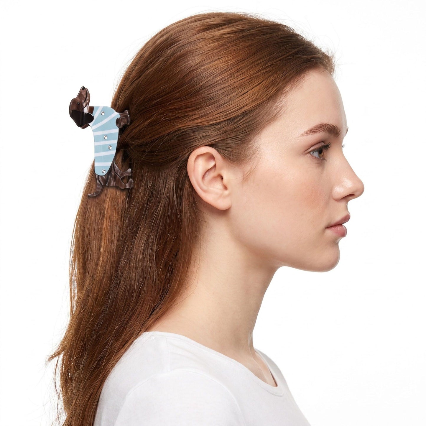 3pc Dachshund Dog Hair Claw Clip Set Striped Rhinestone Puppy Hair Accessories