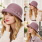 Floral Pearl Accent Cloche Hat Adjustable Brim Dress Hat