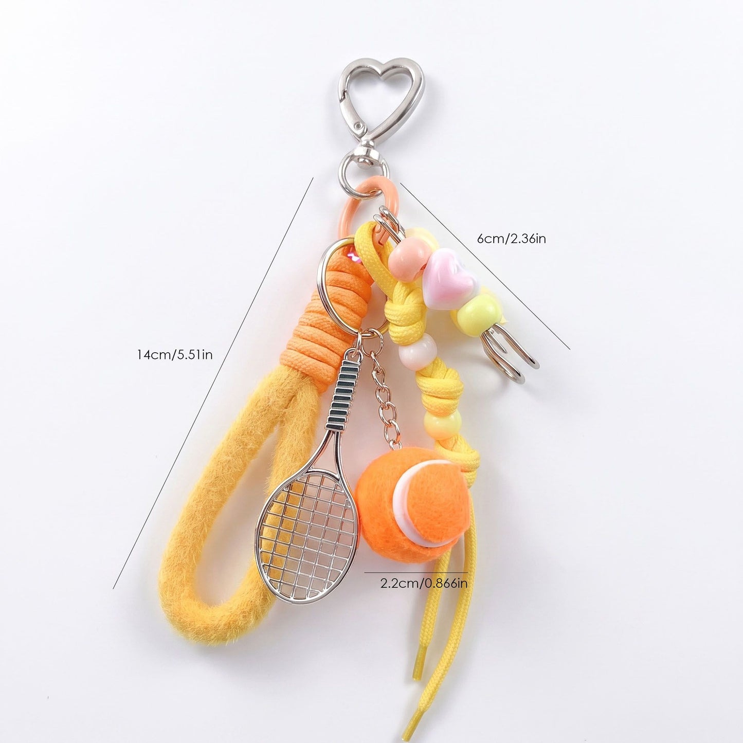 2-Piece Womens Sports Themed Bag Charm with Hanging Clip and Tennis Accessory