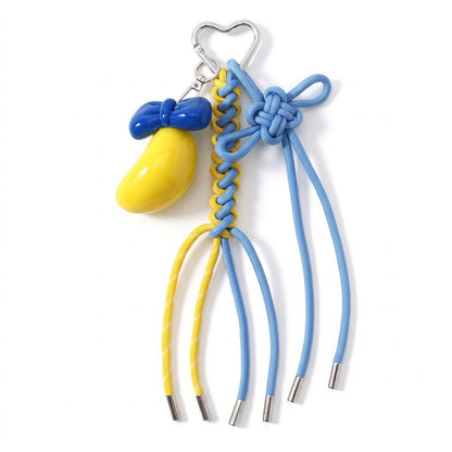 Braided Cord Bag Charm with Bow and Heart Clip