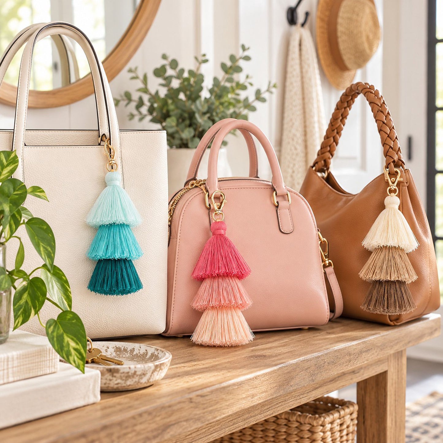 Multi-Layered Tassel Keychain Bohemian Bag Charm Assorted Set
