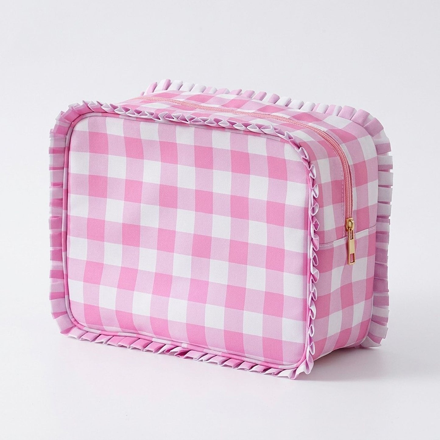 Ruffle Trim Travel Makeup Bag with Zipper Closure