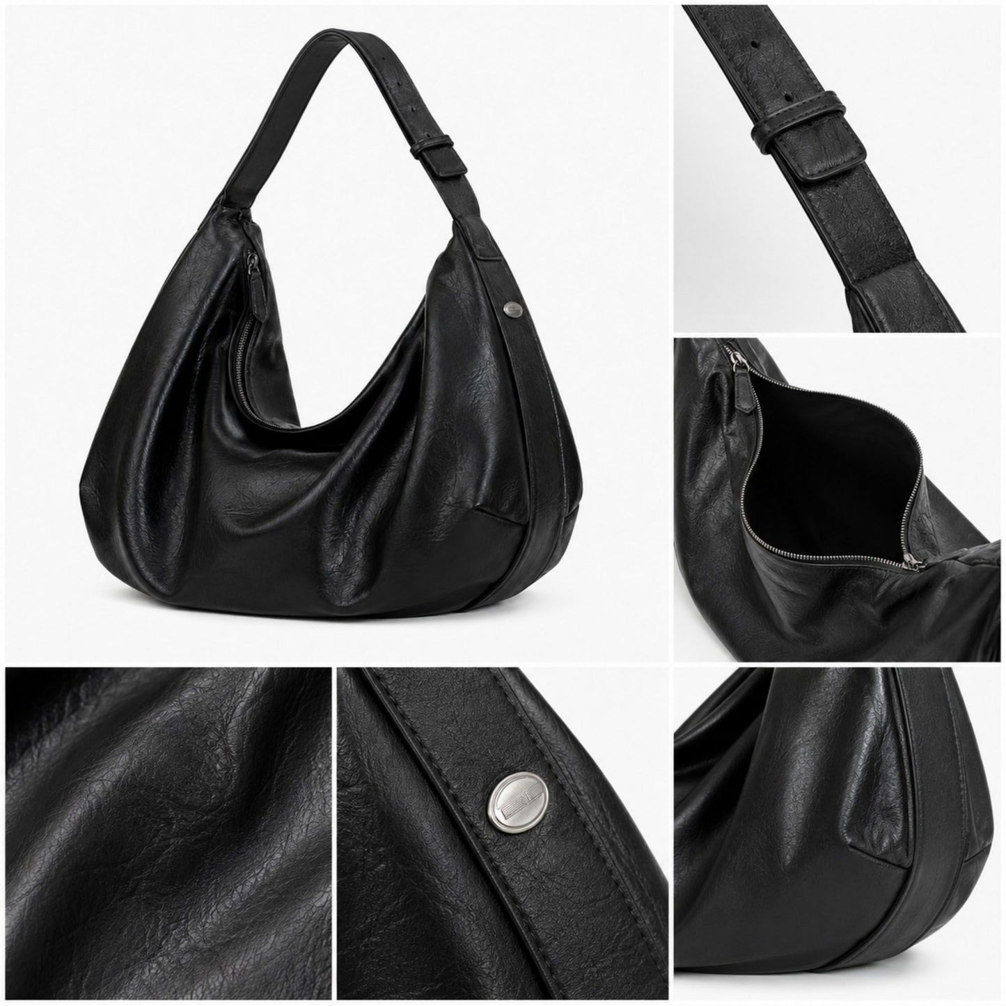 Oversized Slouchy Hobo Shoulder Bag with Adjustable Wide Strap and Zippered Pocket