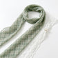 Sheer Skinny Scarf with Lace Trim Faux Pearl Accent and Long Neck Tie Design
