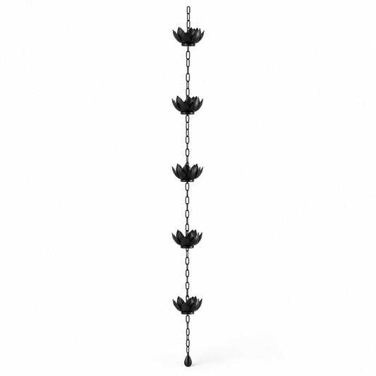 Black Lotus Rain Chain for Gutters