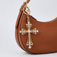 2pc Cross Pearl Rhinestone Keychain Bag Charm with Lobster Clasp and Key Ring