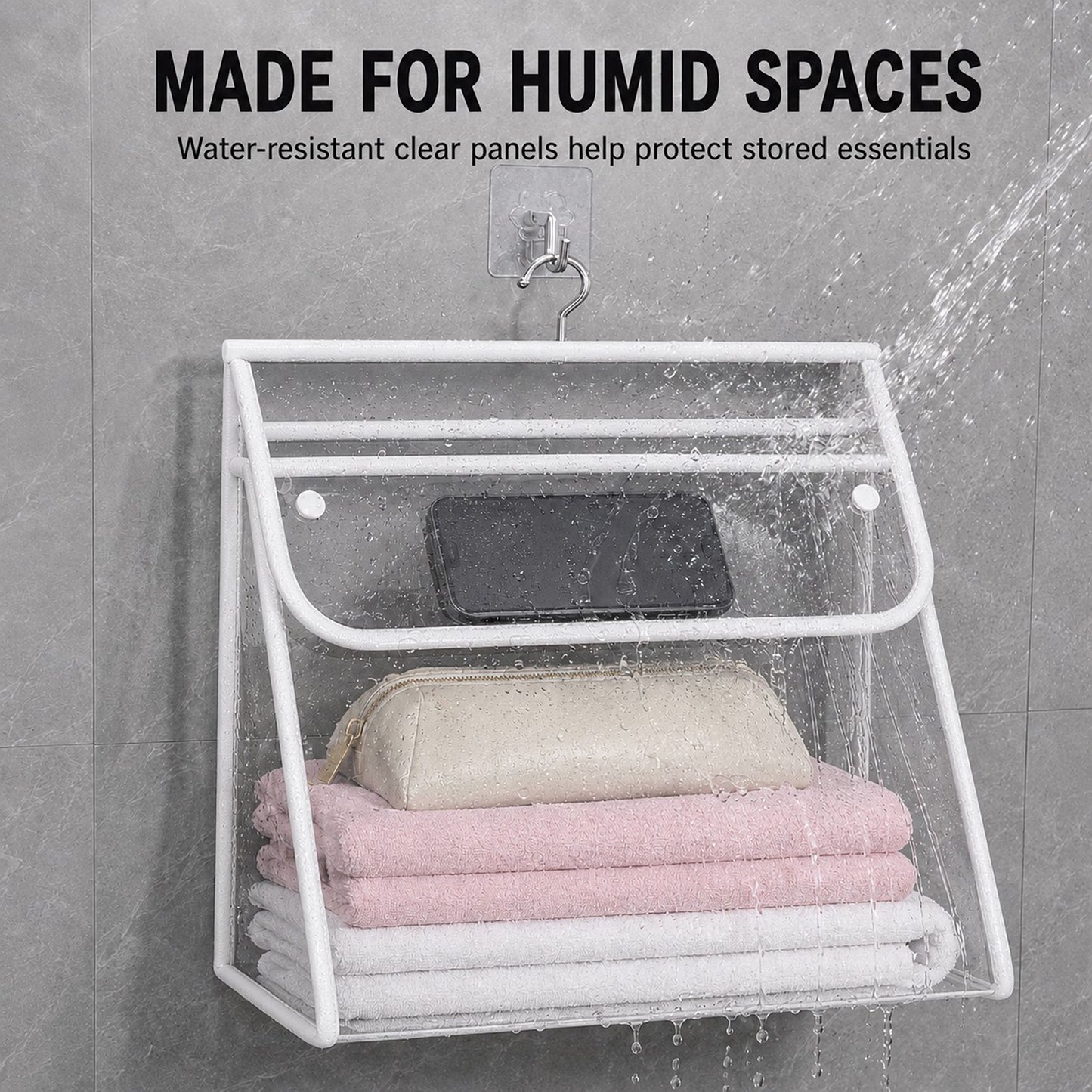 Clear Hanging Wall Storage Bag with Snap Flap Hook Bathroom Organizer