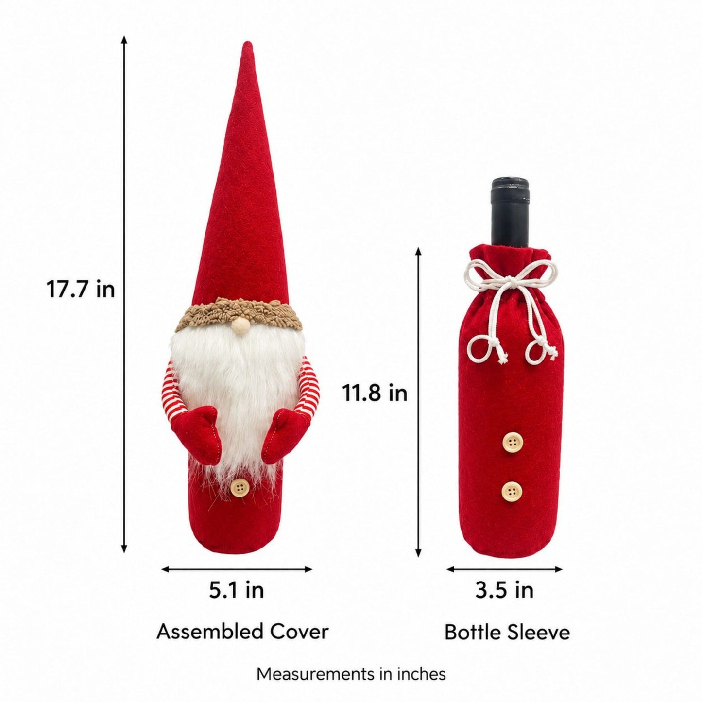 3pk Christmas Gnome Wine Bottle Covers