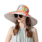 Wide Brim Floppy Sun Hat with Colorful Printed Underside UV Protection Lightweight Foldable Design for Outdoor Use