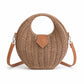 Round Woven Top Handle Crossbody Bag with Magnetic Snap and Detachable Strap