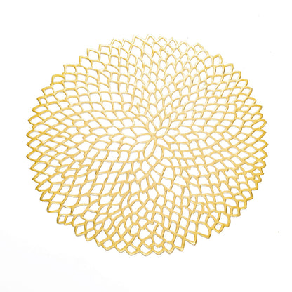 4 Set Round Geometric Cutout Placemats with Modern Floral Design 15in