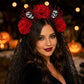 Halloween Floral Skull Headband with Spiderweb Lace Veil