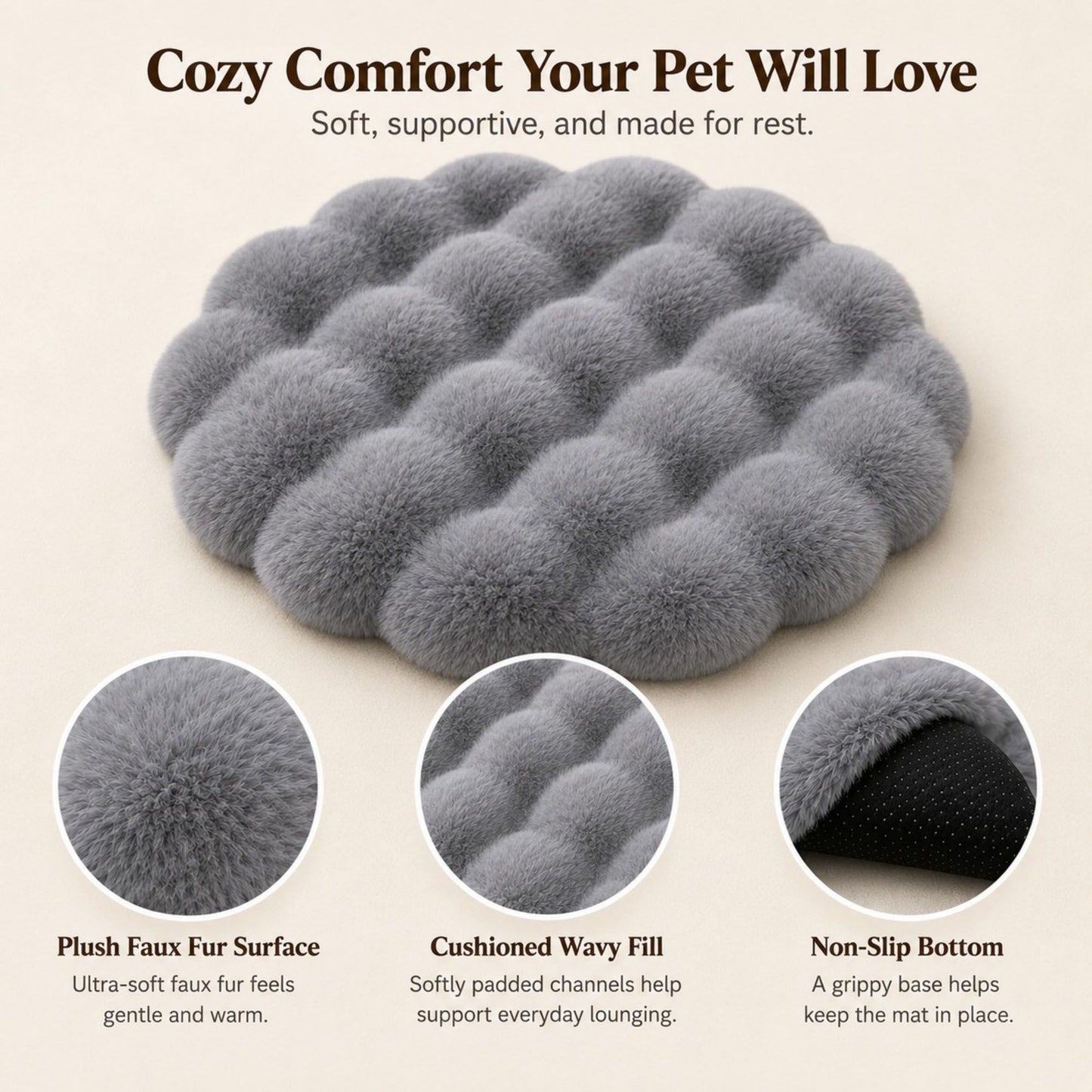 Bubble Plush Pet Mat for Cats and Small Dogs with Cushioned Wavy Fill Non-Slip Bottom Machine-Washable Design