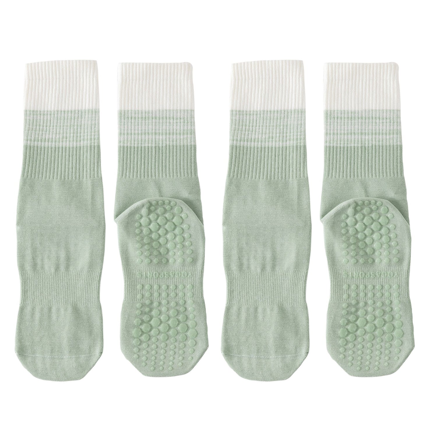 2-Pair Set Gradient Mid-Calf Grip Socks with Soft Seamless Toe and Anti-Slip Bottom for Yoga or Sneakers