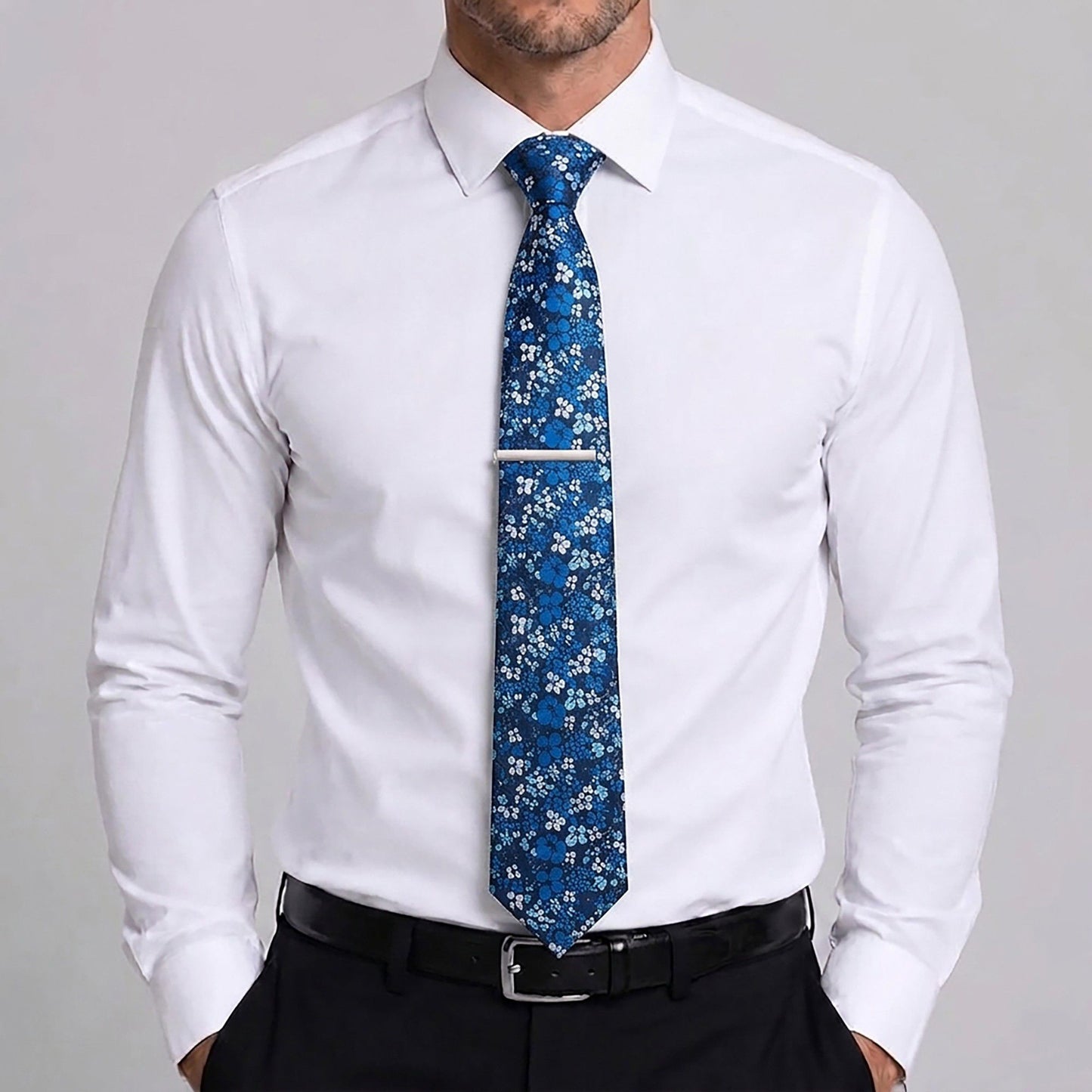 Men's Floral Print Tie with Woven Botanical Pattern and Classic Tapered Design