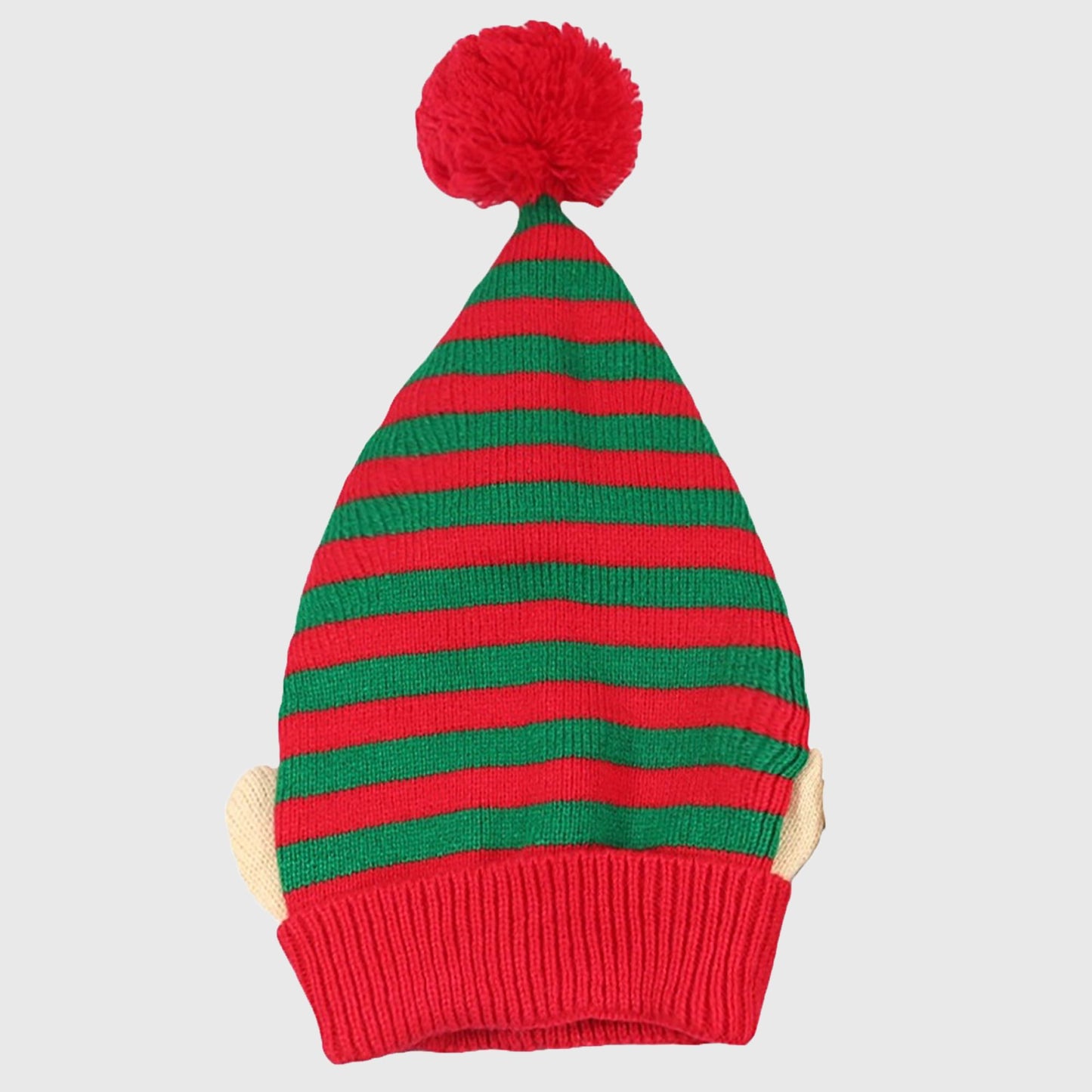 Christmas Elf Striped Knit Hat Striped Beanie with Pom-Pom & Elf Ears for Holiday Parties & Festive Decor