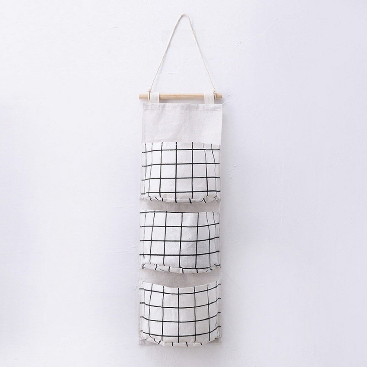 Hanging Wall Organizer with Three Pockets and Black Grid Pattern 22.5x7.8 in