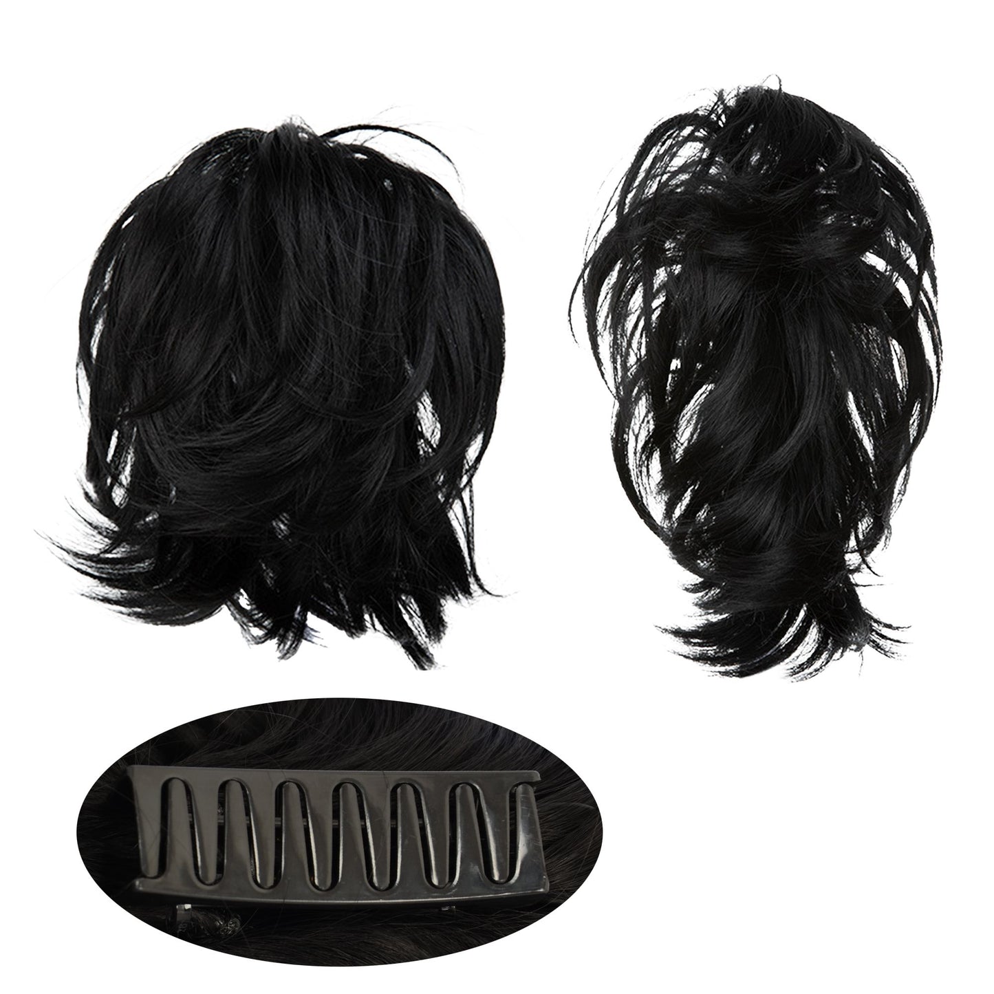Short Tousled Layered Ponytail Hairpiece with Claw Clip Heat Resistant Synthetic Hair Natural Texture
