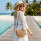 Crochet Crossbody Bag with Scalloped Flap Magnetic Closure and Shoulder Strap