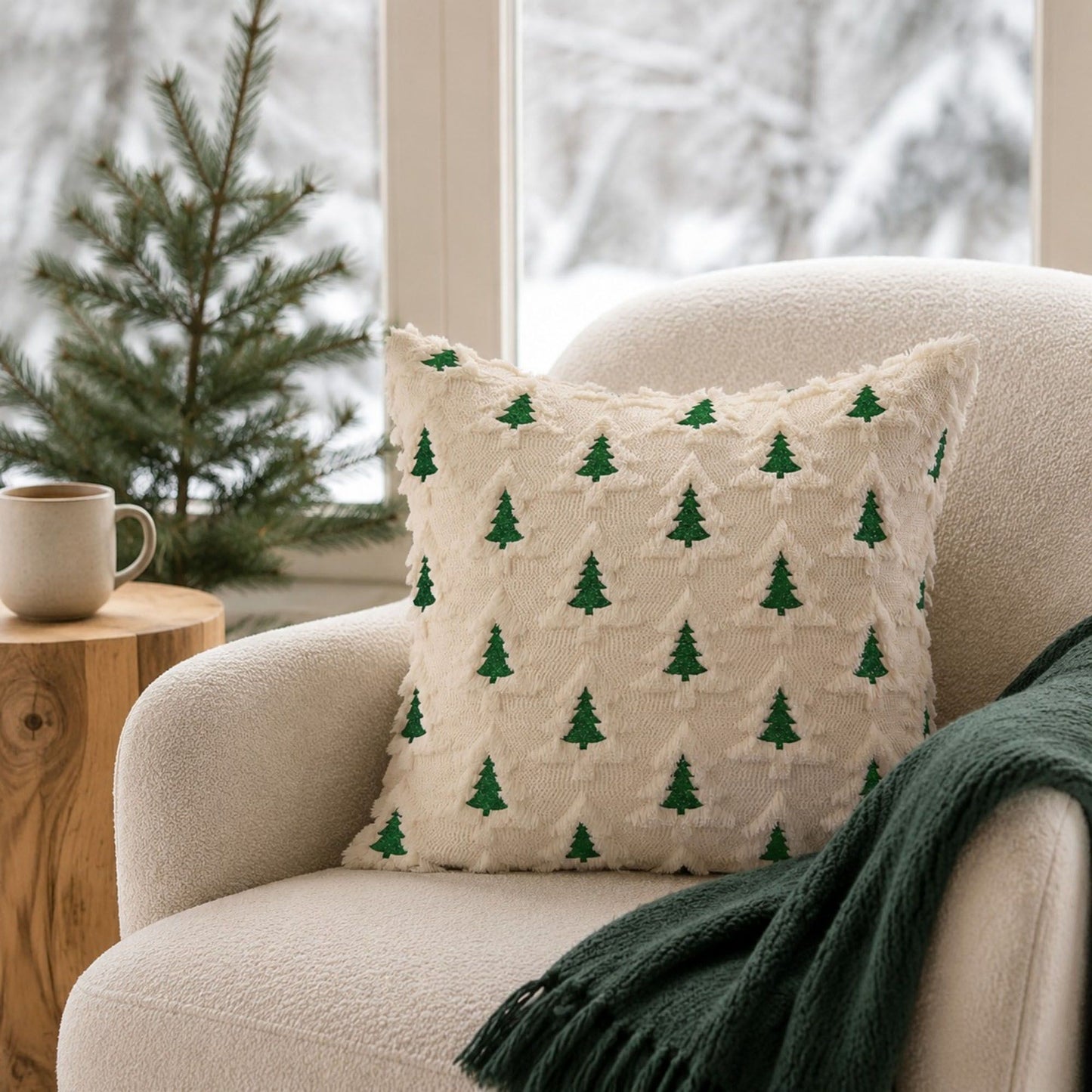 2 Pack Christmas Tree Pom Pom Decorative Throw Pillow Covers