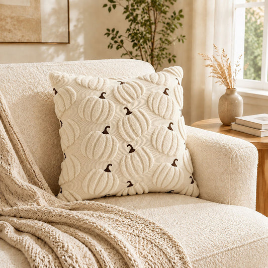 Tufted Pumpkin Pattern Throw Pillow Cover for Fall and Thanksgiving Decor