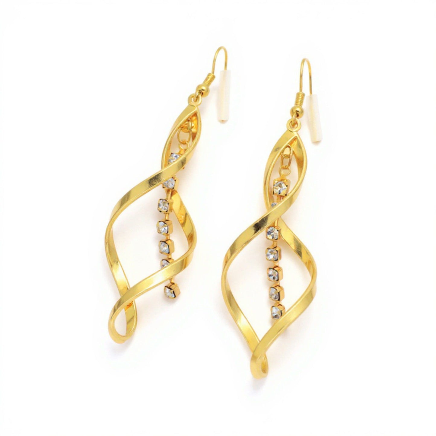 Women's Twisted Spiral Drop Earrings with Rhinestone Chain Accent 2.5in