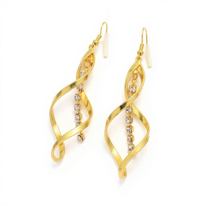 Women's Twisted Spiral Drop Earrings with Rhinestone Chain Accent 2.5in