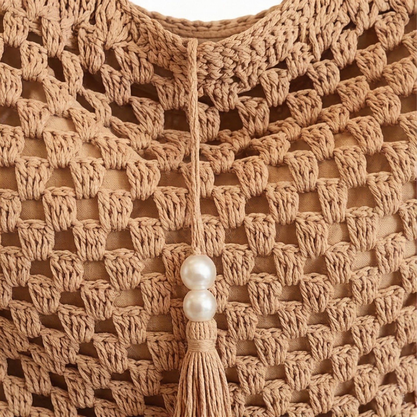 Crochet Shoulder Bag with Tassel Detail Soft Knit Handbag Lightweight Casual Everyday Tote