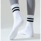 2-Pack Non-Slip Athletic Crew Socks with Ruffle Cuff and Stripe Detail Soft Stretch Fit
