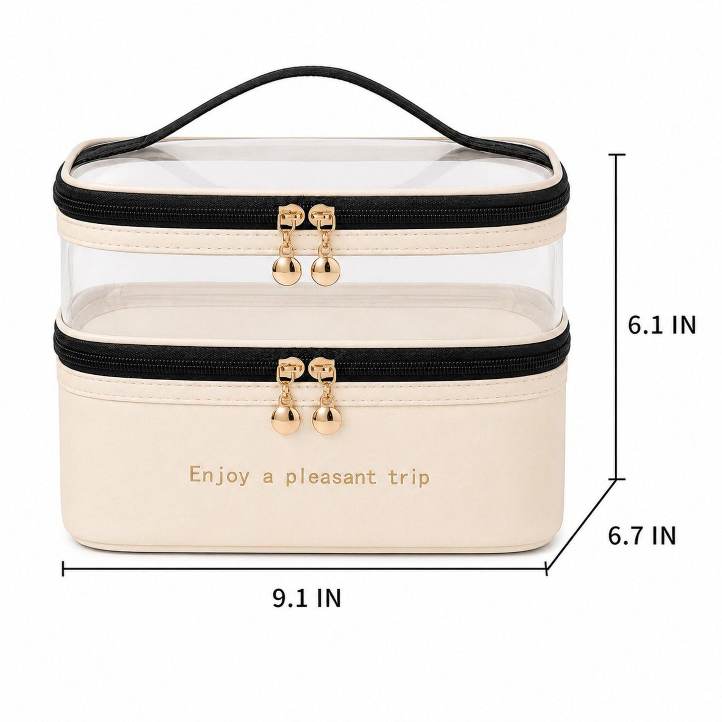 Two-Tier Clear Travel Makeup Bag with Handle for Toiletries and Beauty Storage