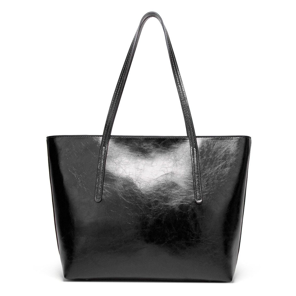 Large Faux Leather Tote Bag with Zip Closure and Interior Pockets