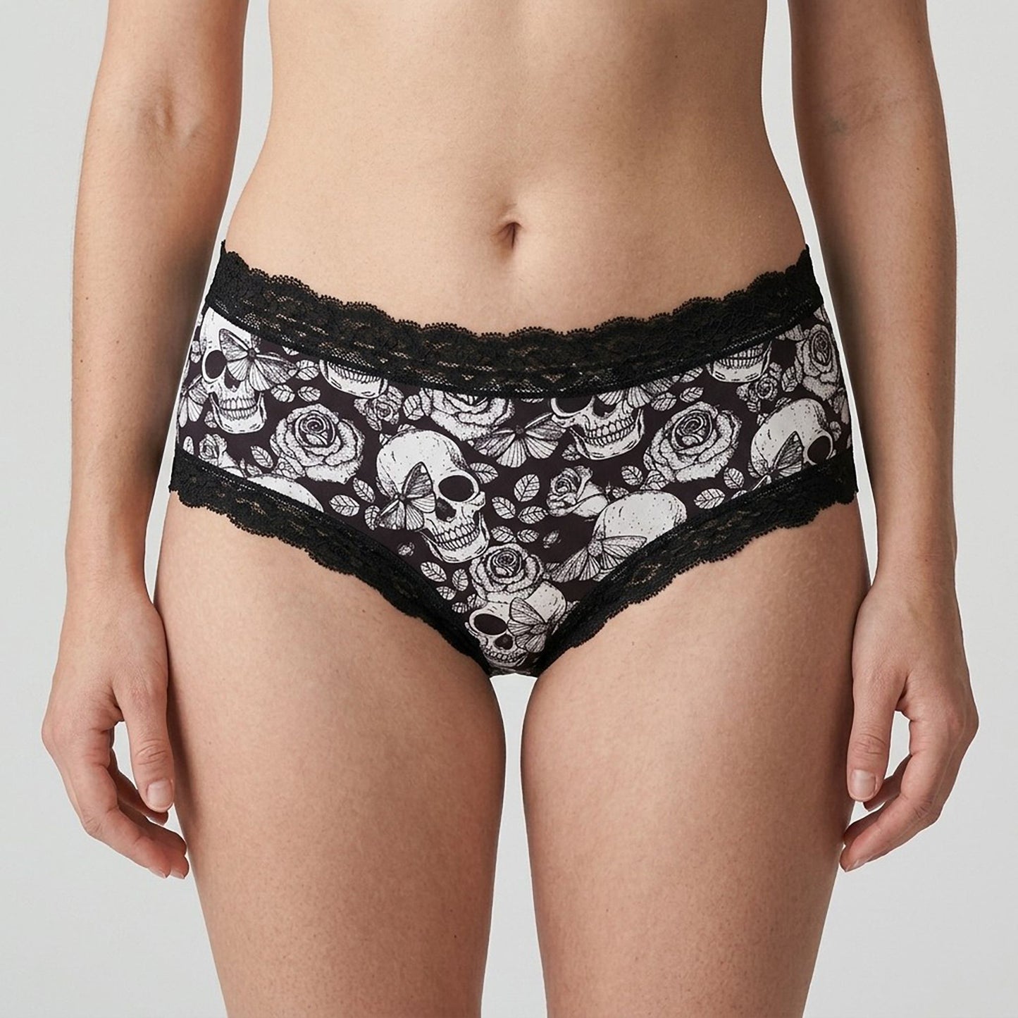 2 Pack Skull Print Lace Trim Hipster Underwear