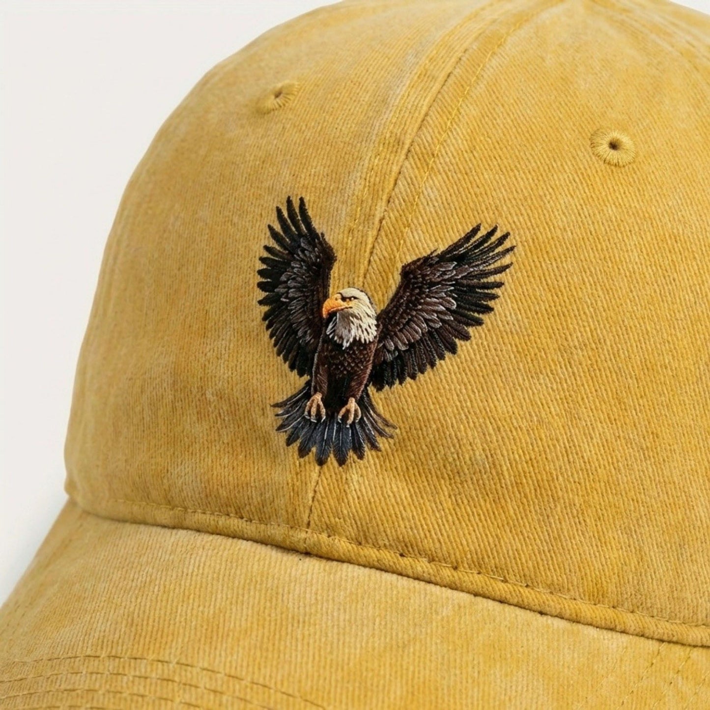 Cotton Baseball Cap with Eagle Embroidery Adjustable Strap Casual Everyday Hat