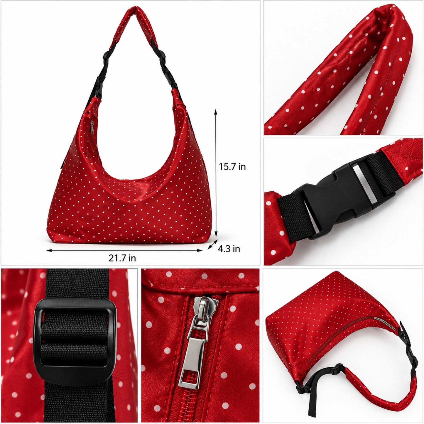 Large Nylon Polka Dot Shoulder Tote Bag