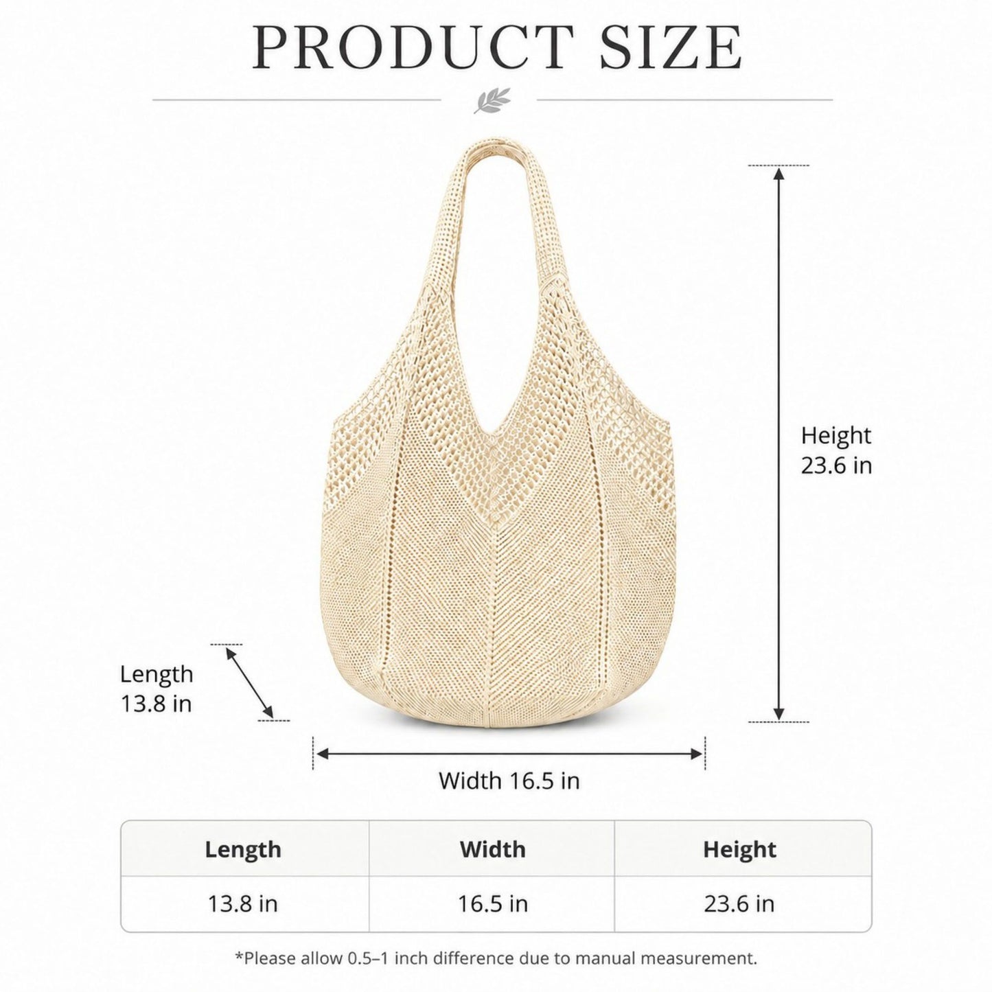 Crochet Knit Tote Bag Openwork Shoulder Bag with Heart Inspired Detail