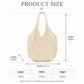 Crochet Knit Tote Bag Openwork Shoulder Bag with Heart Inspired Detail