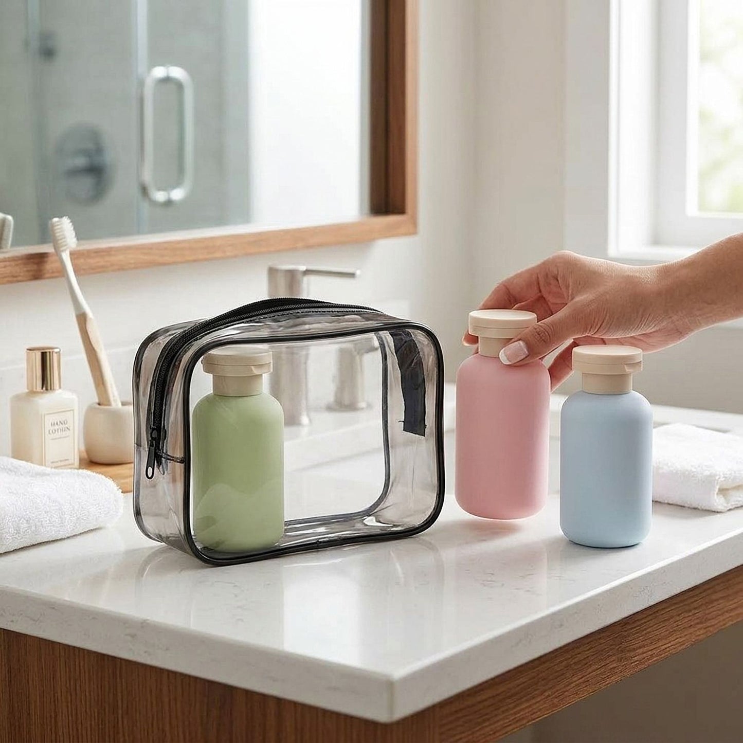 4 Piece Travel Toiletry Bottle Set with Zippered Pouch