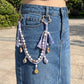 Purple Coastal Bag Charm with Star Clips Pearl Look Beads Braided Cord and Tassels