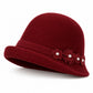 Floral Pearl Accent Cloche Hat Adjustable Brim Dress Hat
