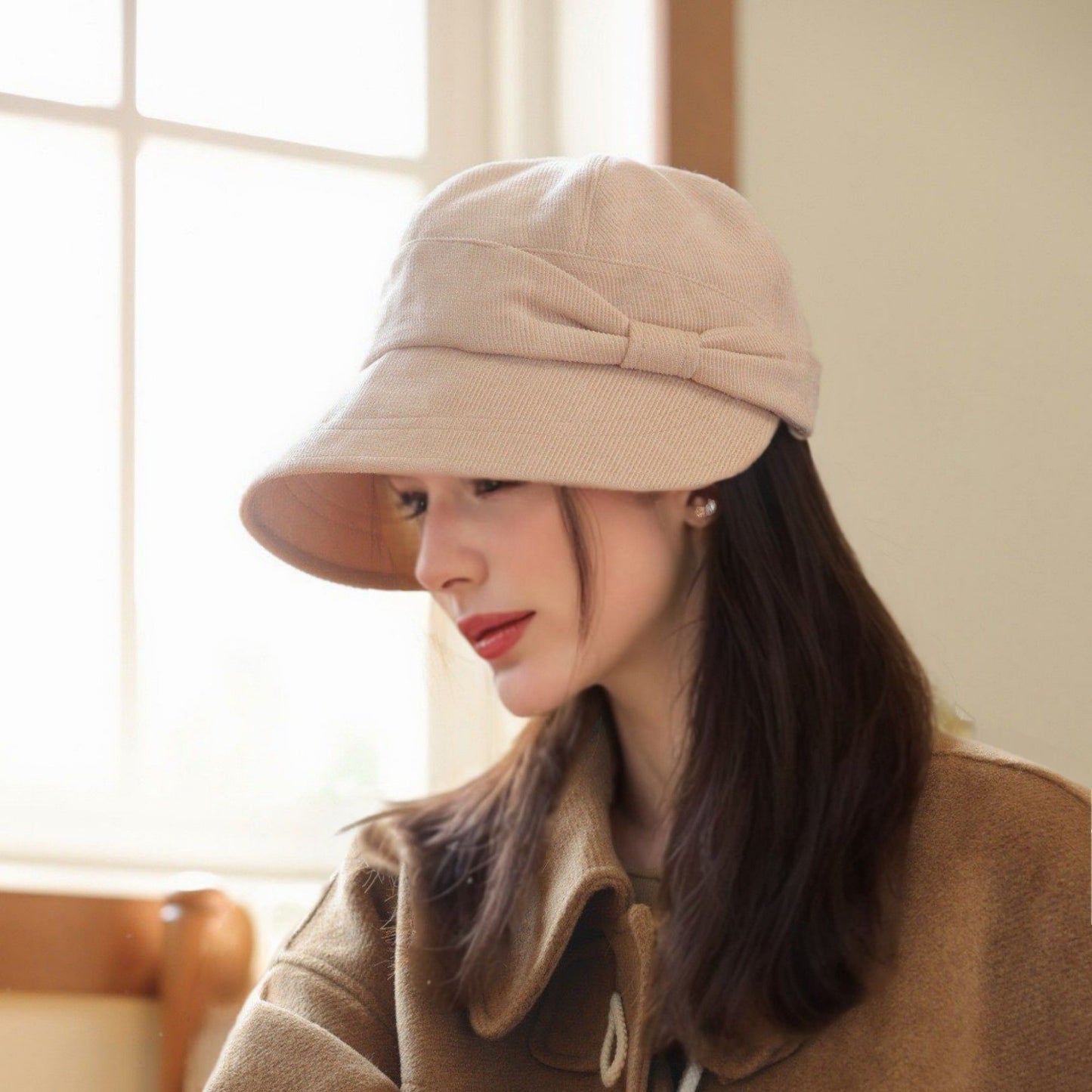 Wide Brim Bucket Hat with Side Bow Detail and Structured Crown