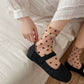 Sheer Crew Socks with Flocked Heart Pattern and Reinforced Toe and Heel 2-Pack